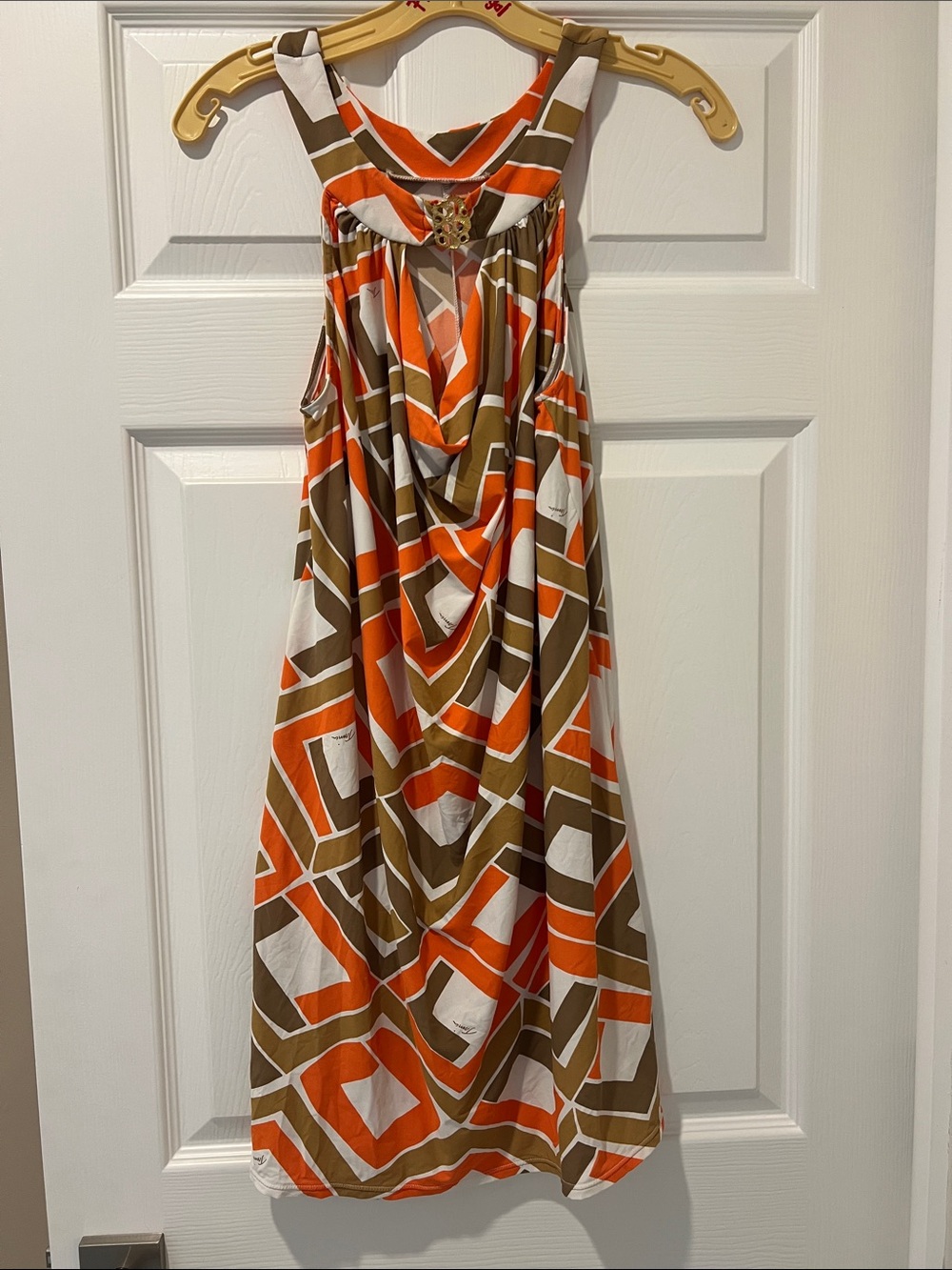 Trina Turk Geometric Sleeveless Swim Coverup in Orange, Brown & White